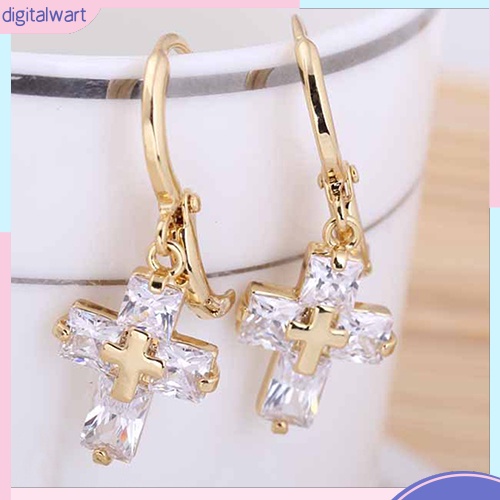 Khuyên Tai Chữ Thập Đính Đá Phong Cách Thanh Lịch Dành Cho Nữ