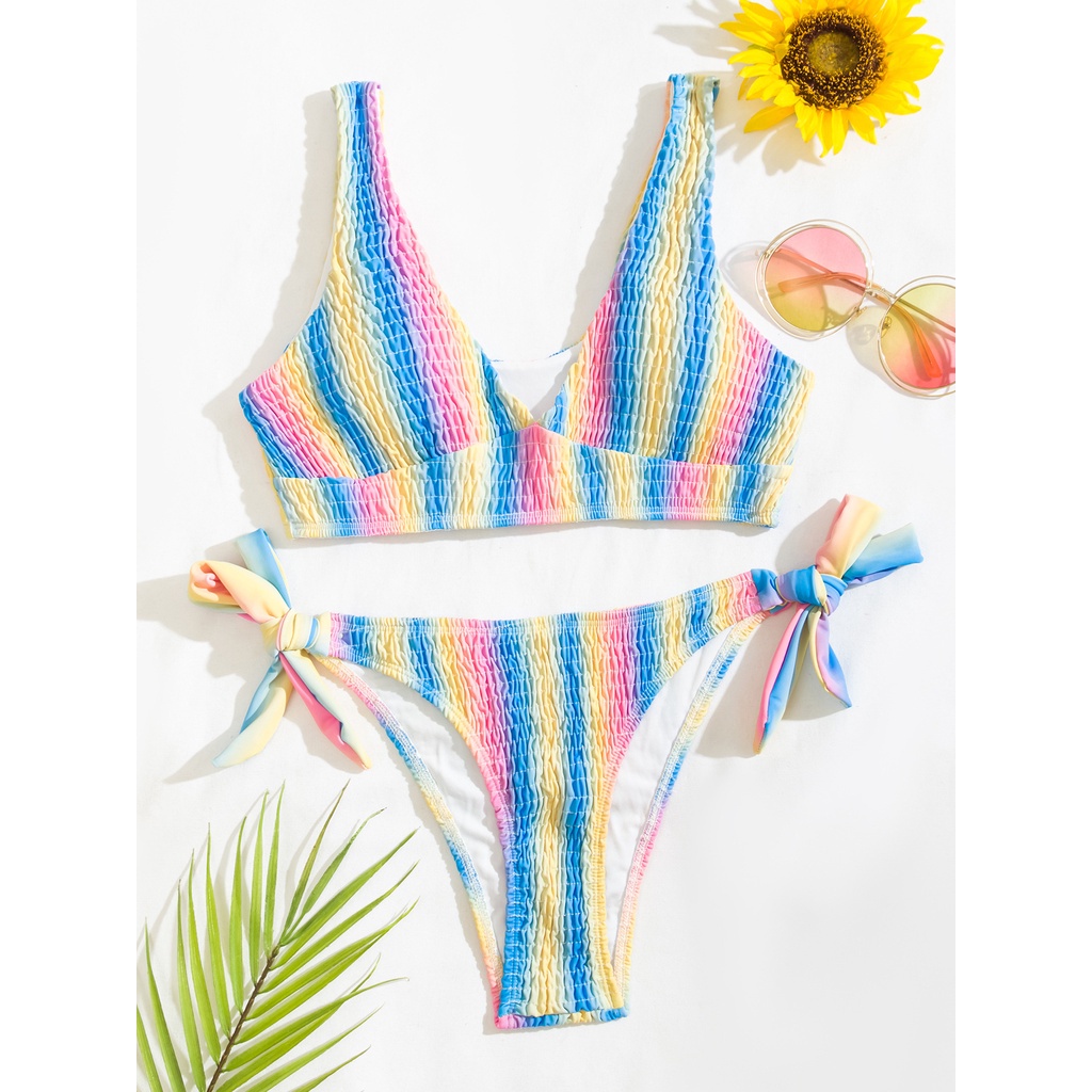 Đồ bơi 2 mảnh cầu vồng - Bikini 2 mảnh cầu vồng - 2021 Europe and the United States Best Selling Colorful Spliced Cable Bikini Amazon wish Foreign Trade Sexy Explosions Split Swimsuit