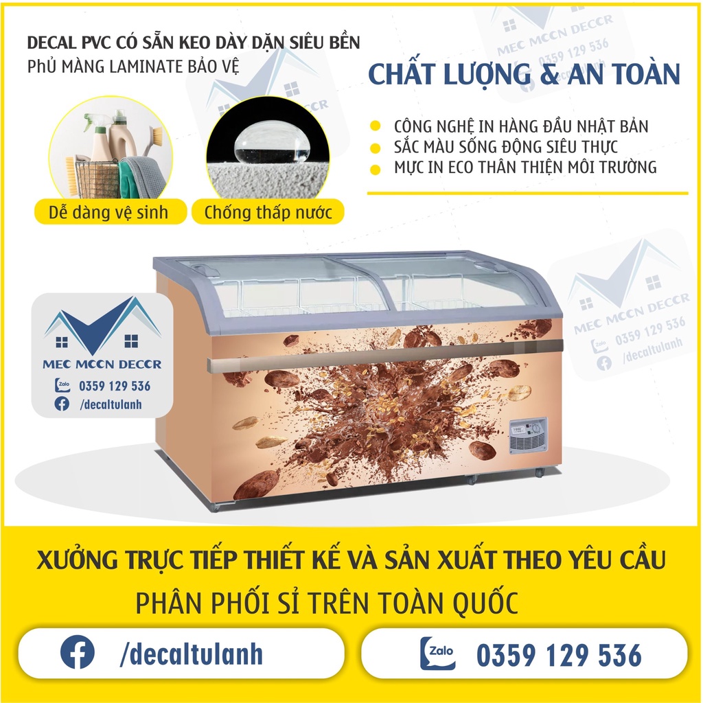 Miếng dán tủ đông - decal dán tủ đông không thấm nước mẫu mới tươi mát cho tủ dung tích dưới 400l