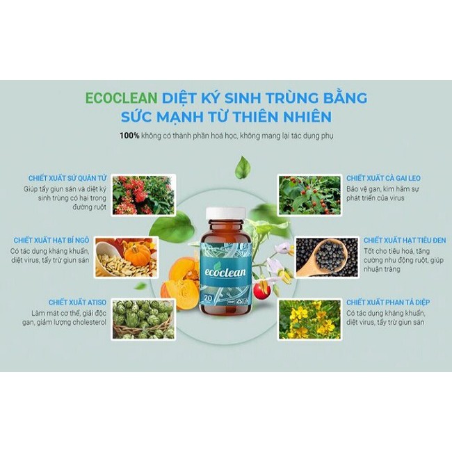 CHÍNH HÃNG ECOCLEAN VIÊN UỐNG DETOX THANH LỌC GIẢI ĐỘC CƠ THỂ, BỔ GAN THẬN,TIÊU DIỆT KÝ SINH TRÙNG CHÍNH HÃNG HIỆU QUẢ