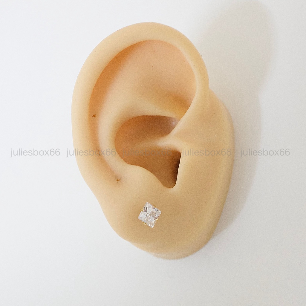 [1 Chiếc] Khuyên Tai Titan Đá Vàng Hình Vuông Unisex Đuôi Bi Không Gỉ Sét Không Ngứa Bông Tai Nam Julies Box 66