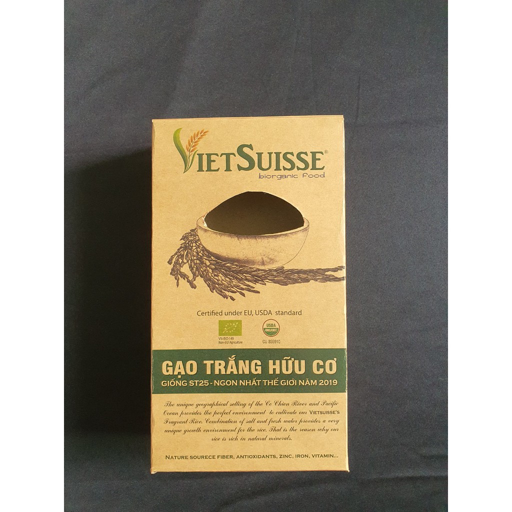 [ORGANIC] Gạo ST25 Hữu Cơ Vietsuisse Hộp 1Kg - Cơm mềm dẻo, thơm nhẹ, vị ngọt