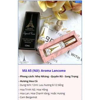 Tinh Dầu Nước Hoa Pháp Aroma Perfume Dạng Lăn 12ml