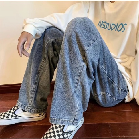 Sản phẩm mới mùa hè quần jean chân rộng thùng thẳng thời trang Nhật Bản Hàn Quốc cá tính rộng rãi đơn giản hàng ngày Unisex nam Jeans