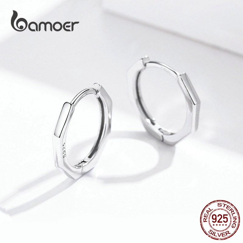 Khuyên tai Bamoer dạng tròn Bạc 925 đơn giản cho nữ