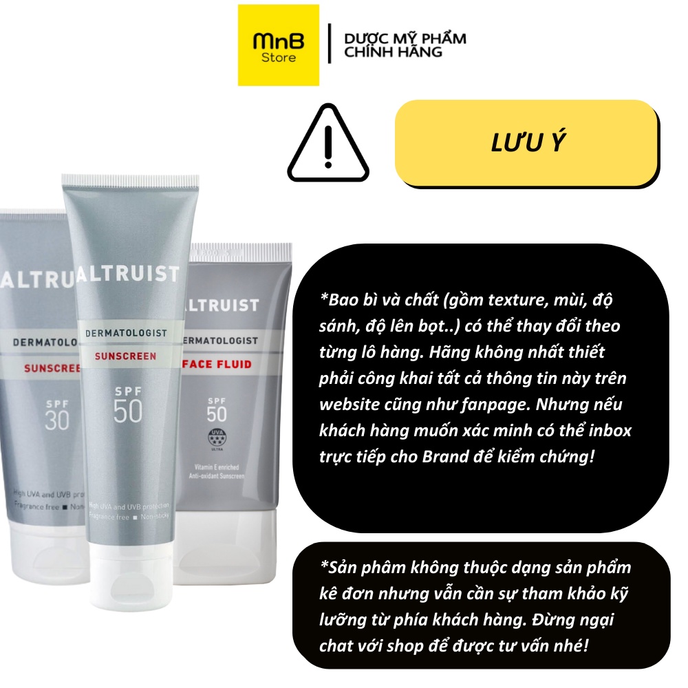 Kem chống nắng Altruist Dermatologist Sunscreen quang phổ rộng, chuyên biệt dùng trong da liễu