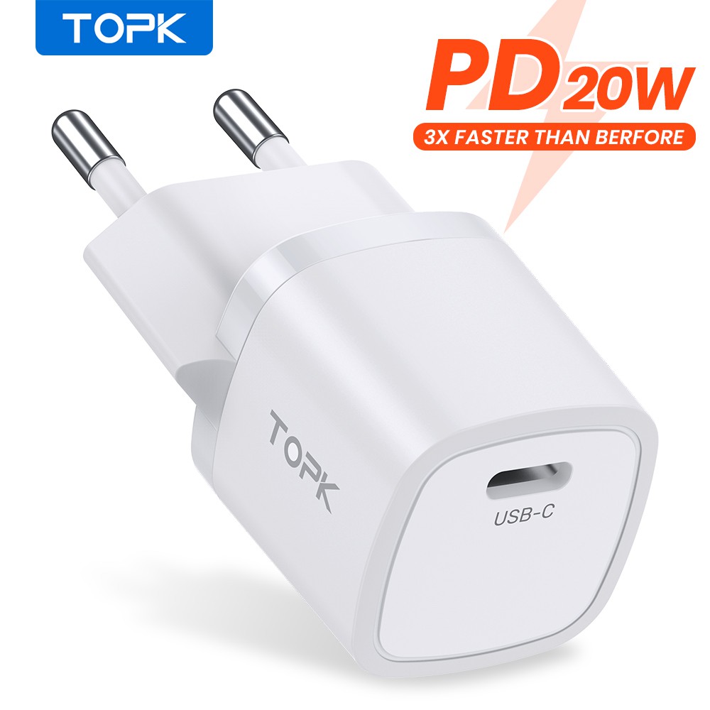 Cục sạc nhanh TOPK Type C B112M Mini 20W QC 3.0 thích hợp cho Oppo Samsung Xiaomi Huawei