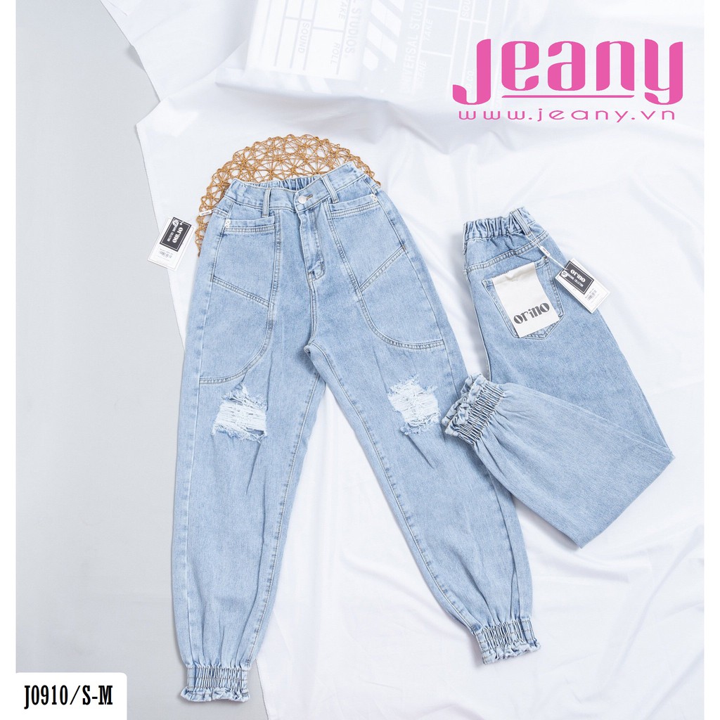 Quần Jean Baggy Lưng Cao Wax Rách Ống Túm J0910 - Jeany