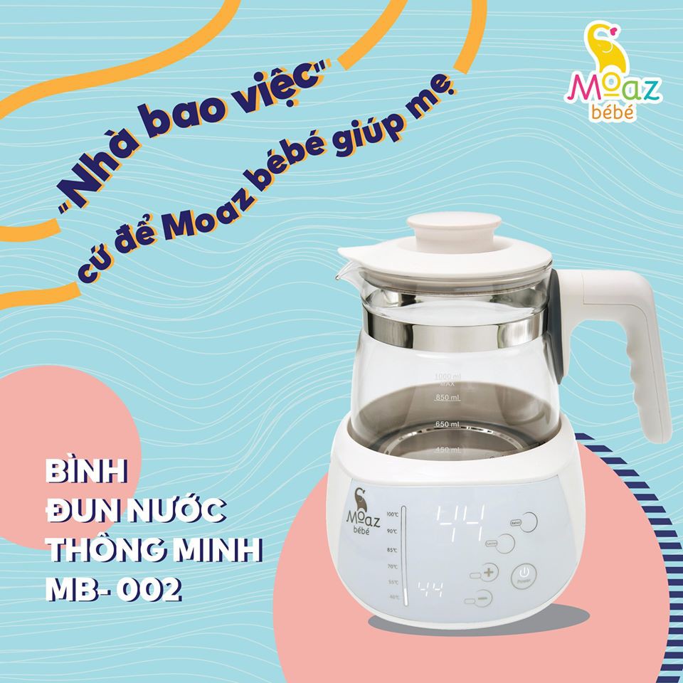 Ấm Đun Nước/ Bình Đun Nước Moaz bébé BPA Free, Có Chế Độ Khử Clo Thông Minh [Hàng Chính Hãng, BH 12 Tháng]