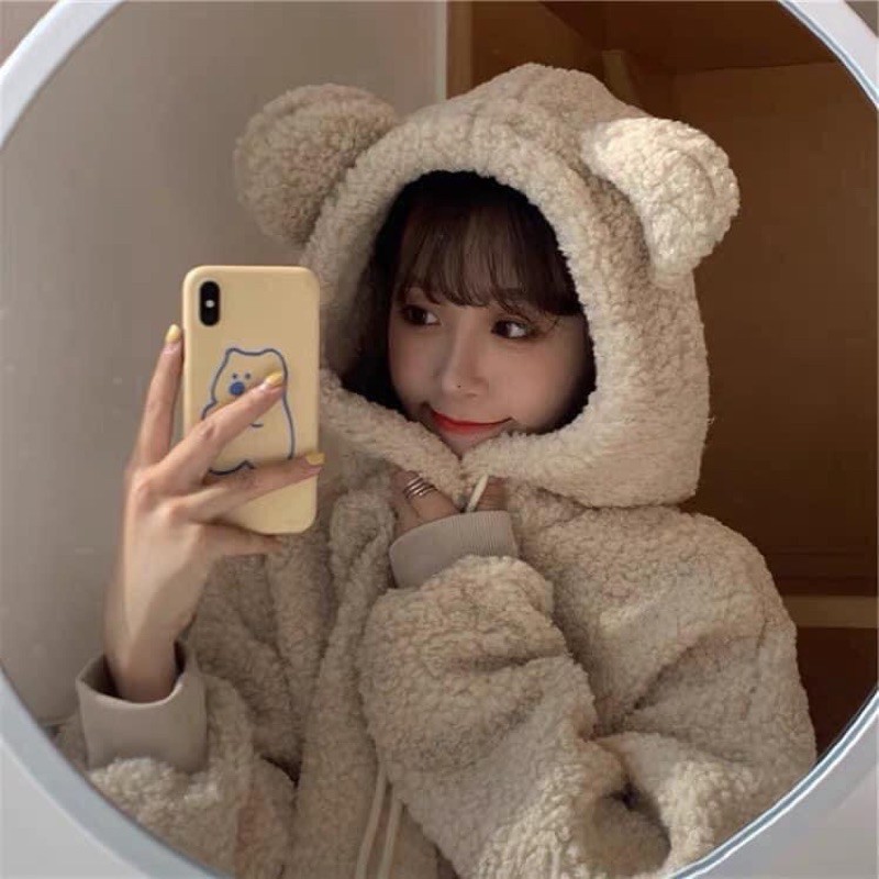 Áo bông cute ấm áp mũ tai gấu