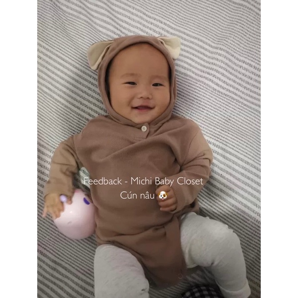 Bodysuit cún nâu và thỏ hồng, bộ thu đông dài tay bộ đồ hình thú cho bé chất len tăm mềm mịn - MICHI Closet