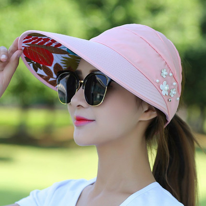 Mũ đi nắng thêu hoa thể thao du lịch phong cách Hàn Quốc, mũ chống nắng, mũ đi biển