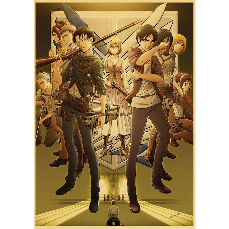 Poster Giấy Kraft Treo Tường Trang Trí In Hình Attack on Titan Mùa 4 Cổ Điển