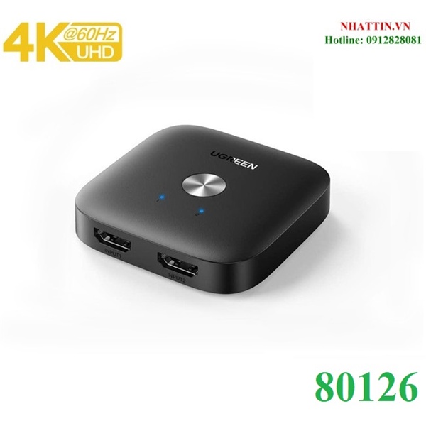 Bộ gộp chuyển mạch HDMI Switcher 2 vào 1 ra hỗ trợ 4K/60Hz chính hãng Ugreen 80126 cao cấp