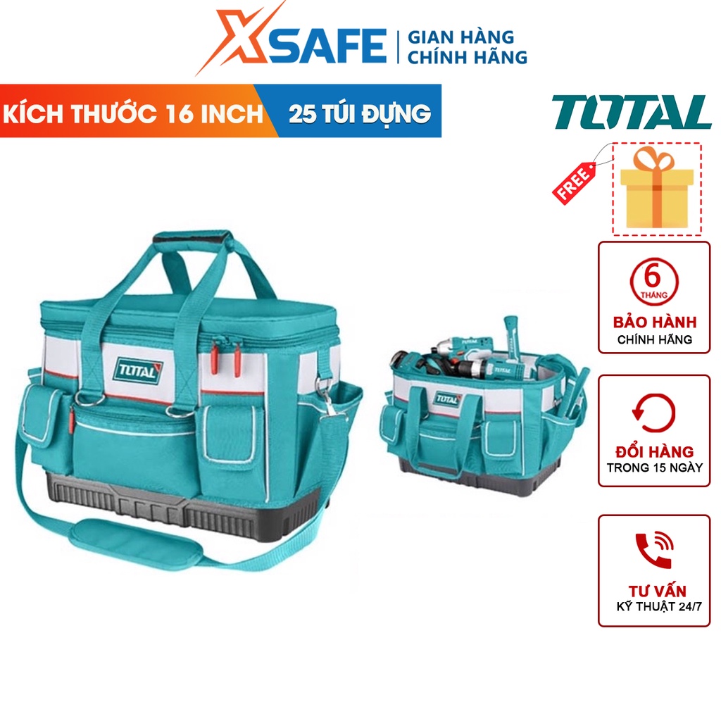 Giỏ đựng công cụ 16 inch đế nhựa  TOTAL THT56161, túi đựng đồ nghề chống nước, chất liệu 600D polyester [CHÍNH HÃNG]