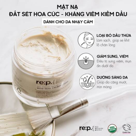 Mặt Nạ Đất Sét Hữu Cơ RE:P Bio Fresh Mask With Rep Real Herbs Cấp ẩm Và Phục Hồi Da, GIảm sưng viêm 130g