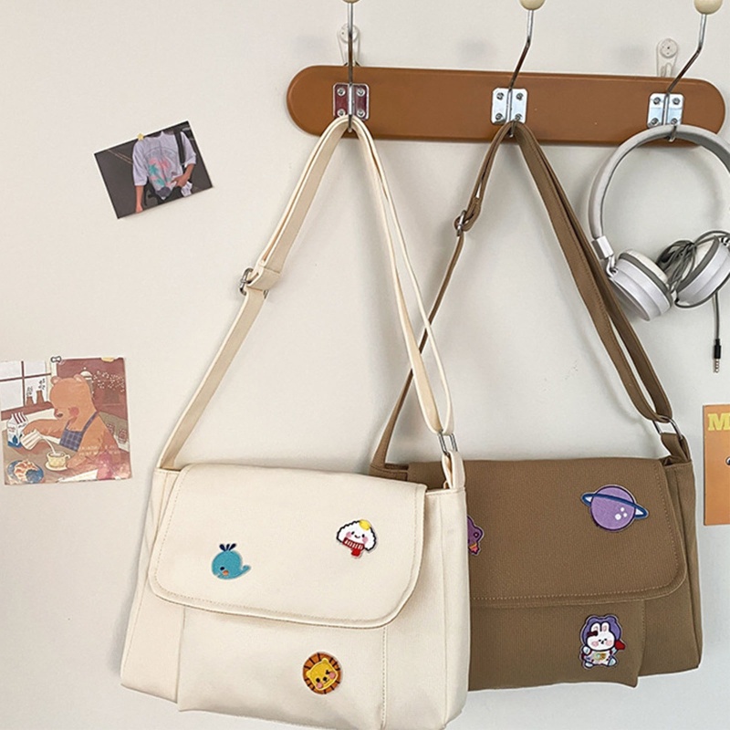 Youyo Túi Đeo Chéo Vai Hình Vuông Bằng Vải Bạt Màu Trơn Họa Tiết Hoạt Hình Có Thể Điều Chỉnh Kích Cỡ Str