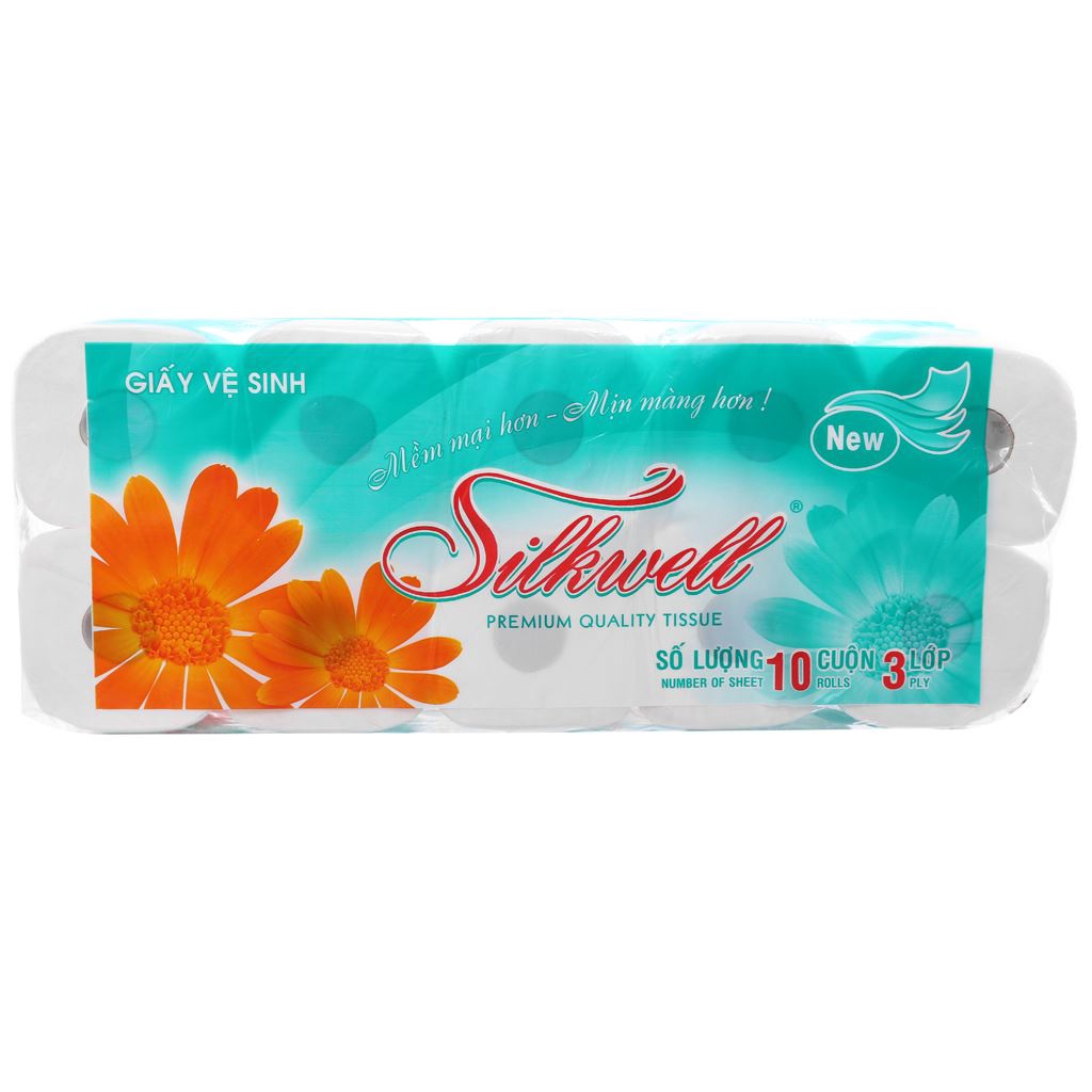 Giấy vệ sinh Silkwell Xanh ngọc 10 cuộn 3 lớp , siêu mềm mịn