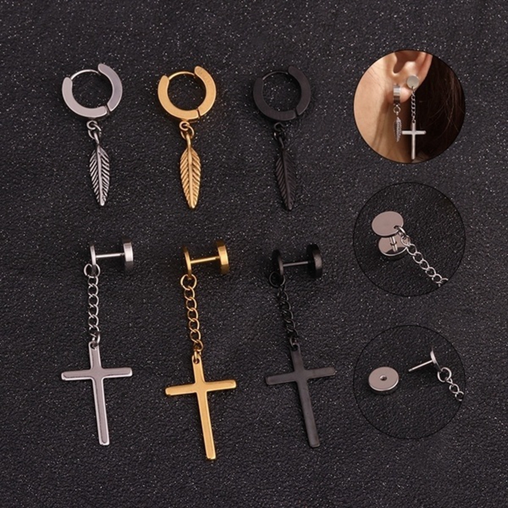 Khuyên Tai Chuỗi Hình Thánh Giá Bằng Thép Không Gỉ