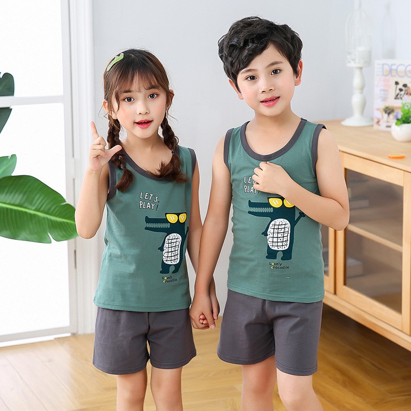 Bộ ba lỗ chất cotton mỏng, mát hàng Quảng Châu cao cấp cho bé trai, bé gái 1-3 tuổi