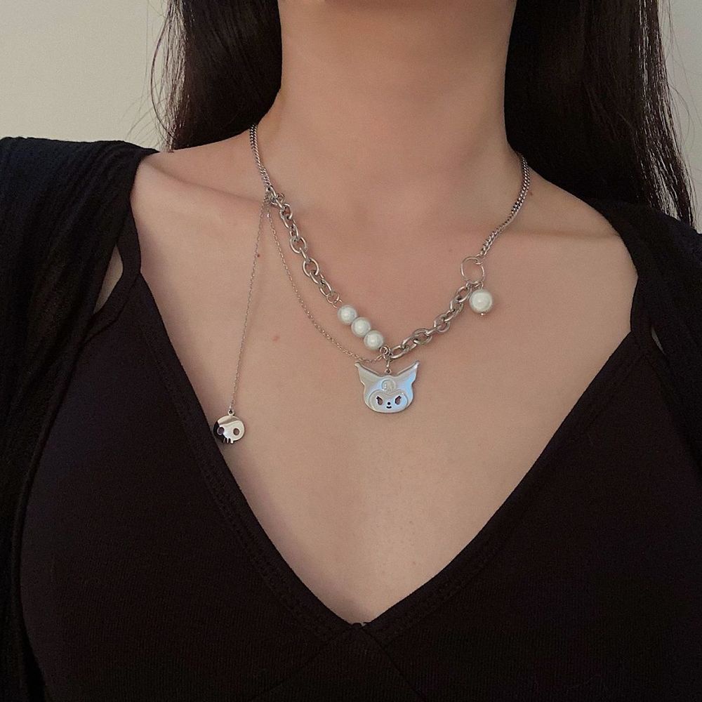 Vòng cổ Choker Mặt Hình Đầu Lâu Đính Ngọc Trai Phong Cách Hàn Quốc Thanh Lịch Dành Cho Nữ