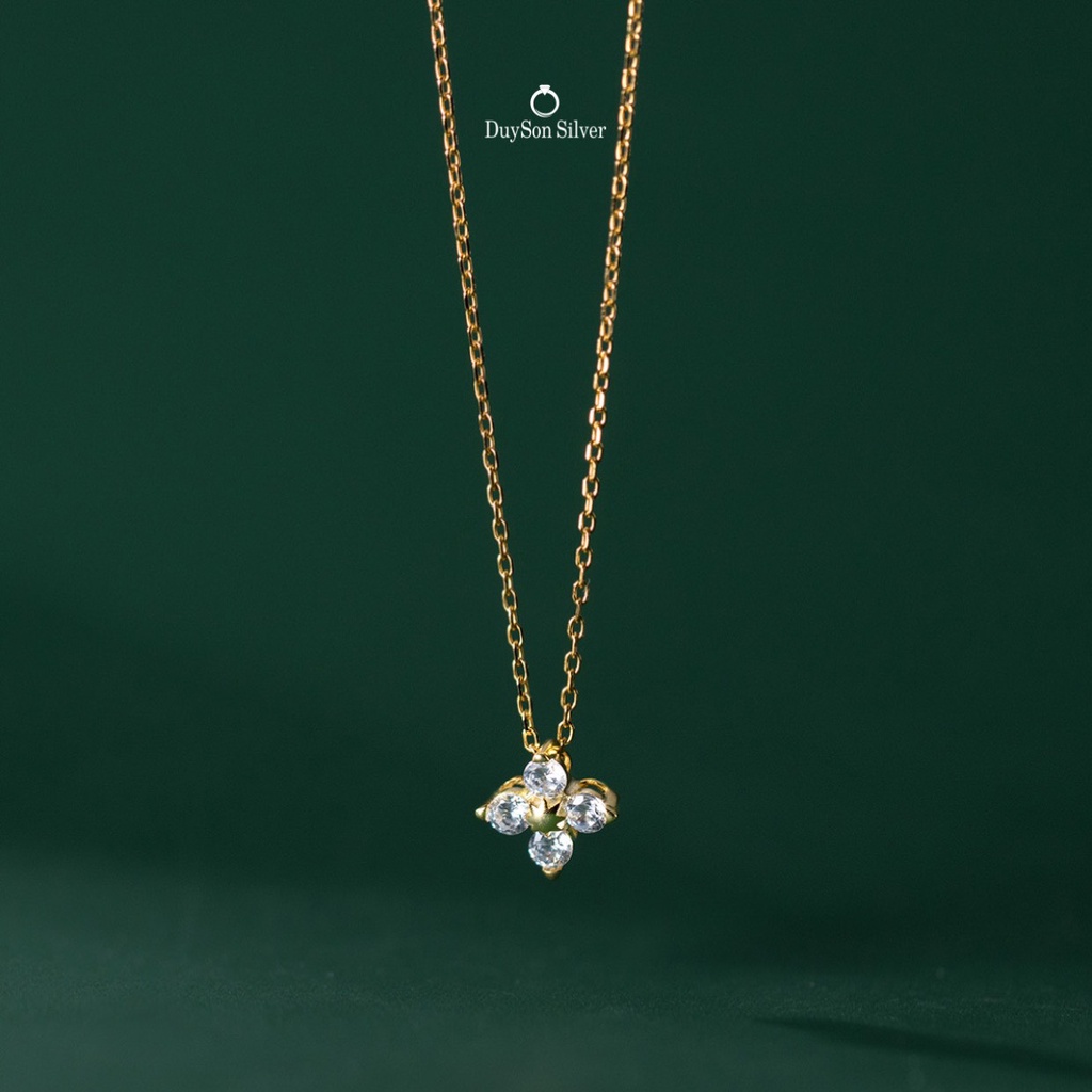 Dây chuyền bạc nữ cỏ 4 lá đính đá DUYSON SILVER, vòng cổ nữ bạc Ý 925 mạ vàng 14k cao cấp [DCXK15]
