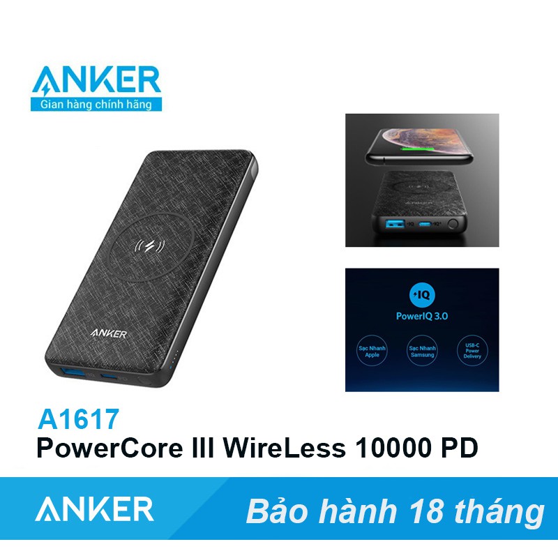 Sạc dự phòng Anker PowerCore Wireless III 10000 sạc nhanh PD Iphone - Mã A1617