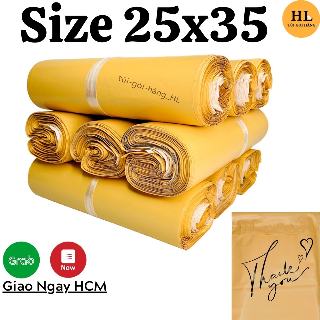 Túi Gói Hàng TUIGOIHANGHL Màu Vàng Đồng In Chữ & Họa Tiết Size 25x35 Cao Cấp Túi Đóng Hàng VCOP03