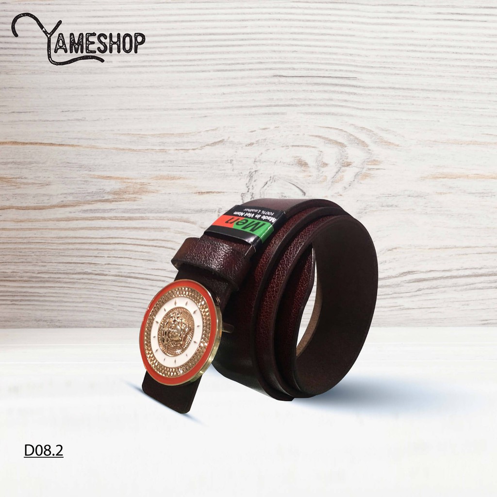Dây lưng da bò mặt tròn viền đỏ D08.2 (Hàng Limited)