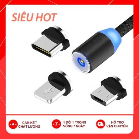 💥[CÁP SẠC NHANH]💥Cáp sạc từ hít nam châm 3 đầu Android và iPhone 360 độ dây dù, scaj tự ngắt , có đèn LED 💥SIÊU HOT💥