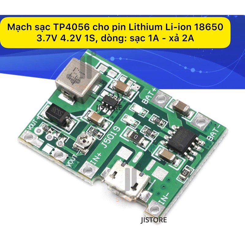 Mạch sạc pin TP4056 Lithium Li-ion 3.7V 18650 sạc 4.2V 1S, dòng: sạc 1A - xả 2A