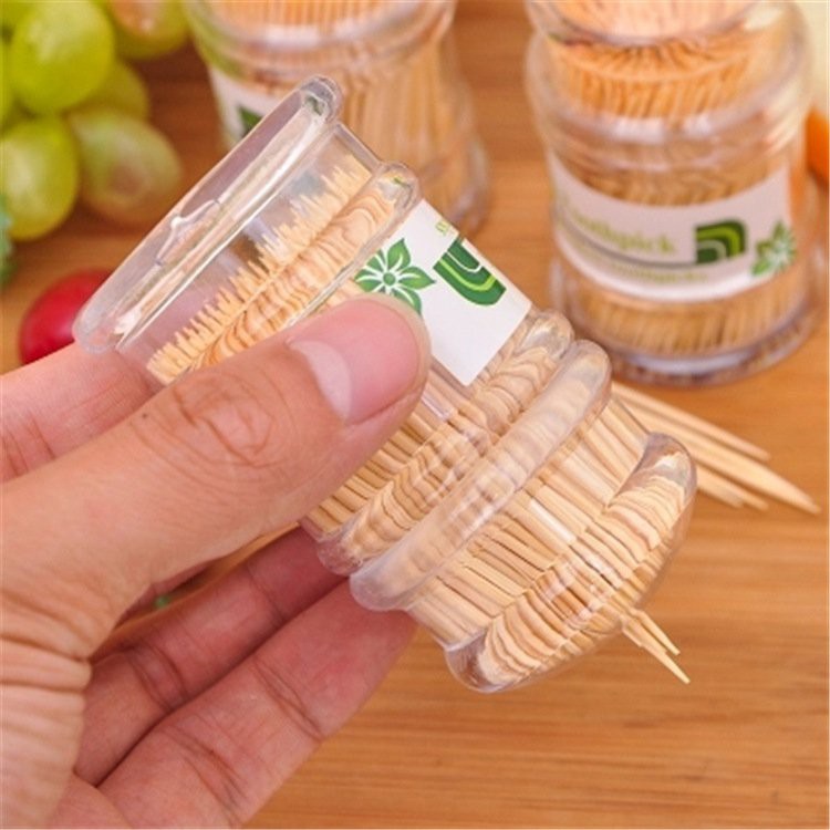 Tăm tre xỉa răng, lọ tăm tre nhựa trong suốt sang trọng