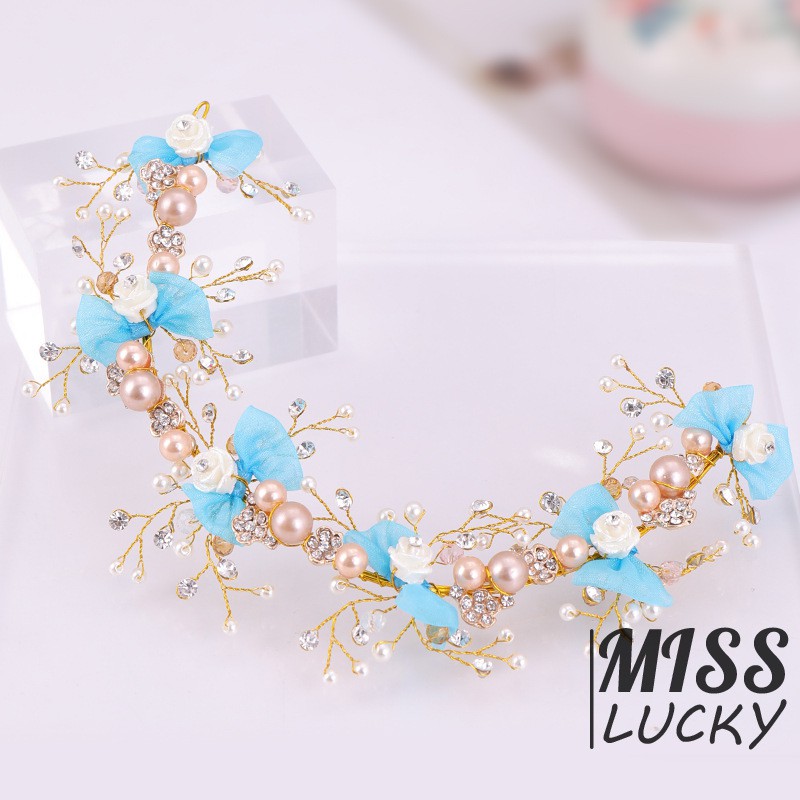 Băng đô đính hoa và ngọc trai giả thanh lịch dành cho nữ