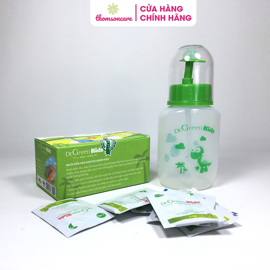 Bình rửa mũi Dr Green Kids - An toàn, tiện lợi khi sử dụng cho trẻ em - Tặng kèm 30 gói muối