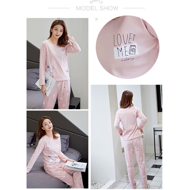 Đồ bộ nữ dài tay dễ thương, Đồ ngủ nữ cotton thun dài tay