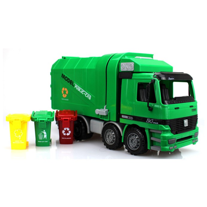 Mô hình xe chở rác Mô hình xe rác kèm 3 thùng rác