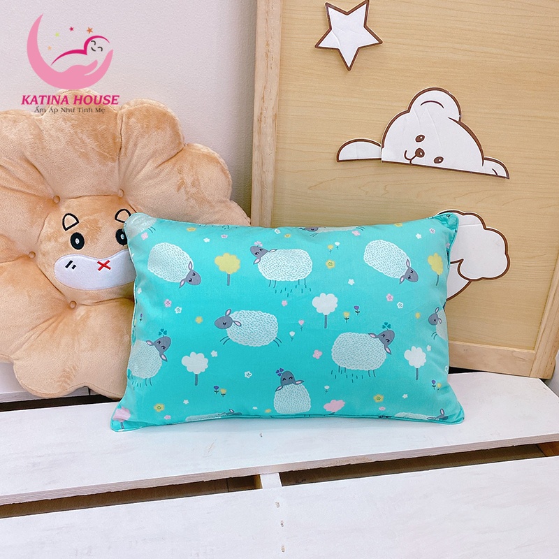 Gối trẻ em cao cấp 1-5t, gòn lông vũ nhân tạo vải Cotton satin hàn quốc giúp gối êm mềm, mát, nhiều họa tiết hình thú