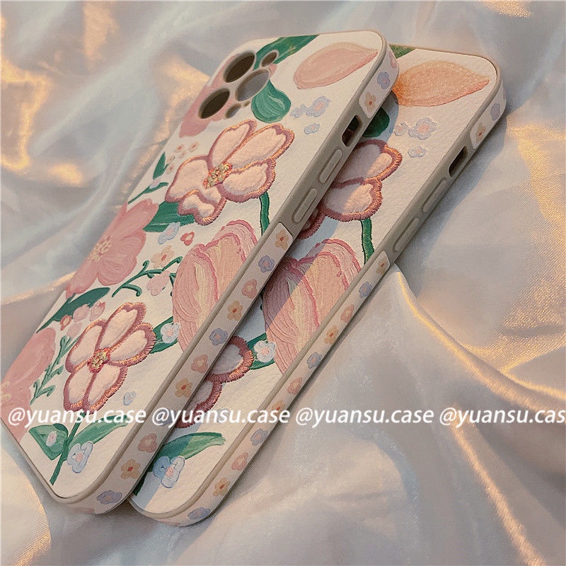 Ốp Điện Thoại Họa Tiết Thêu Hoa Màu Hồng Cho iPhone13promax iPhone 12 iPhone11xr/xsmax