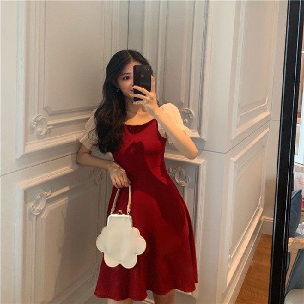 Đầm Ngắn Ôm Dáng Tay Phồng Thời Trang Mùa Hè Hàn Quốc 2022 Mới Đầm Dáng Chữ A Che Bụng Thời Trang Cho Nữ