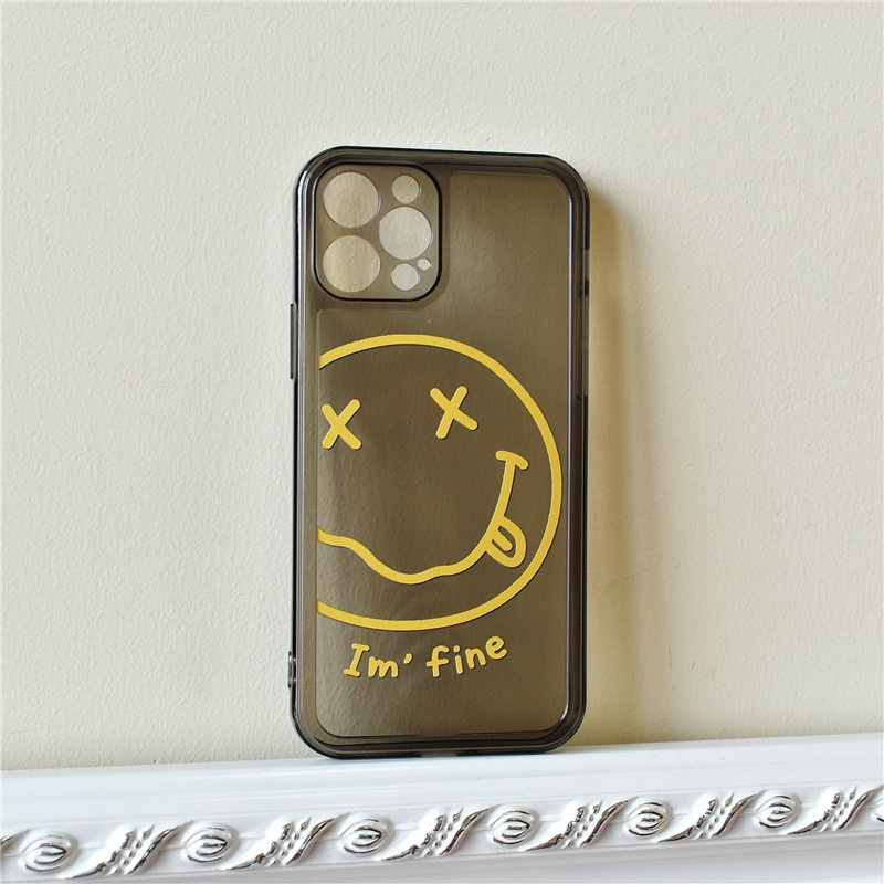 Simple Letter Smiley Case IPhone 7 8 Plus SE 2020 Couples Premium color Transparent Soft Cover IPhone 12 Pro Max 12Mini Trend Lens protection Casing IPhone 11 Pro Max X XR XS