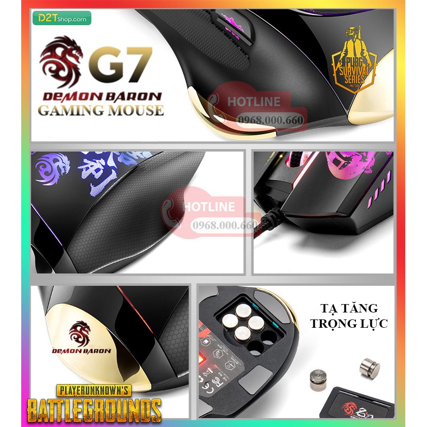 Chuột gaming G7 V3 Demon Baron | Hỗ trợ ghìm tâm PUBG, Led RGB 11 nút Autotap, ghìm tâm PUBG trên Mobile, PC, BH 6 tháng