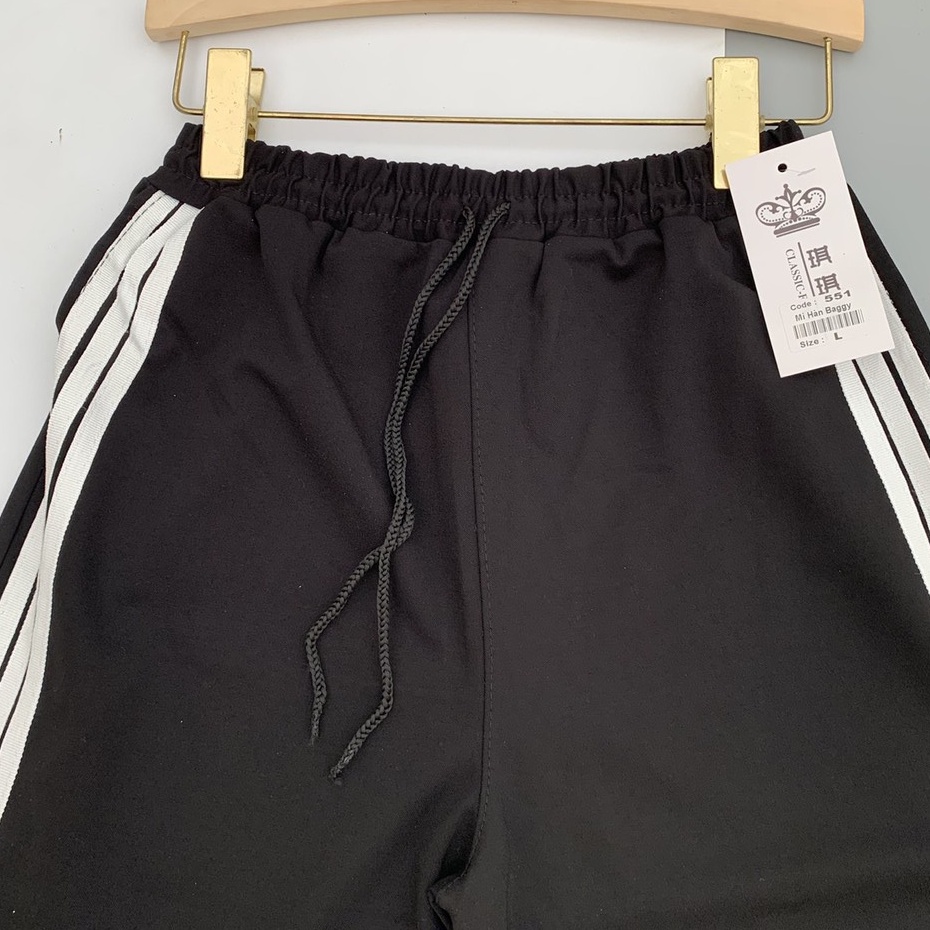 Quần ống rộng thể thao nữ 3 sọc cạp chun thun dây rút gấu màu đen đi học sinh Quần jogger nữ bo gấu dài vải UMÌ hàn dày