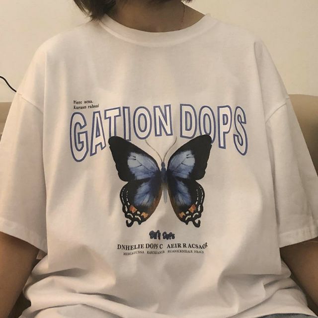Áo thun tay lỡ % Hình thật phía sau Unisex bướm GATION DOPS