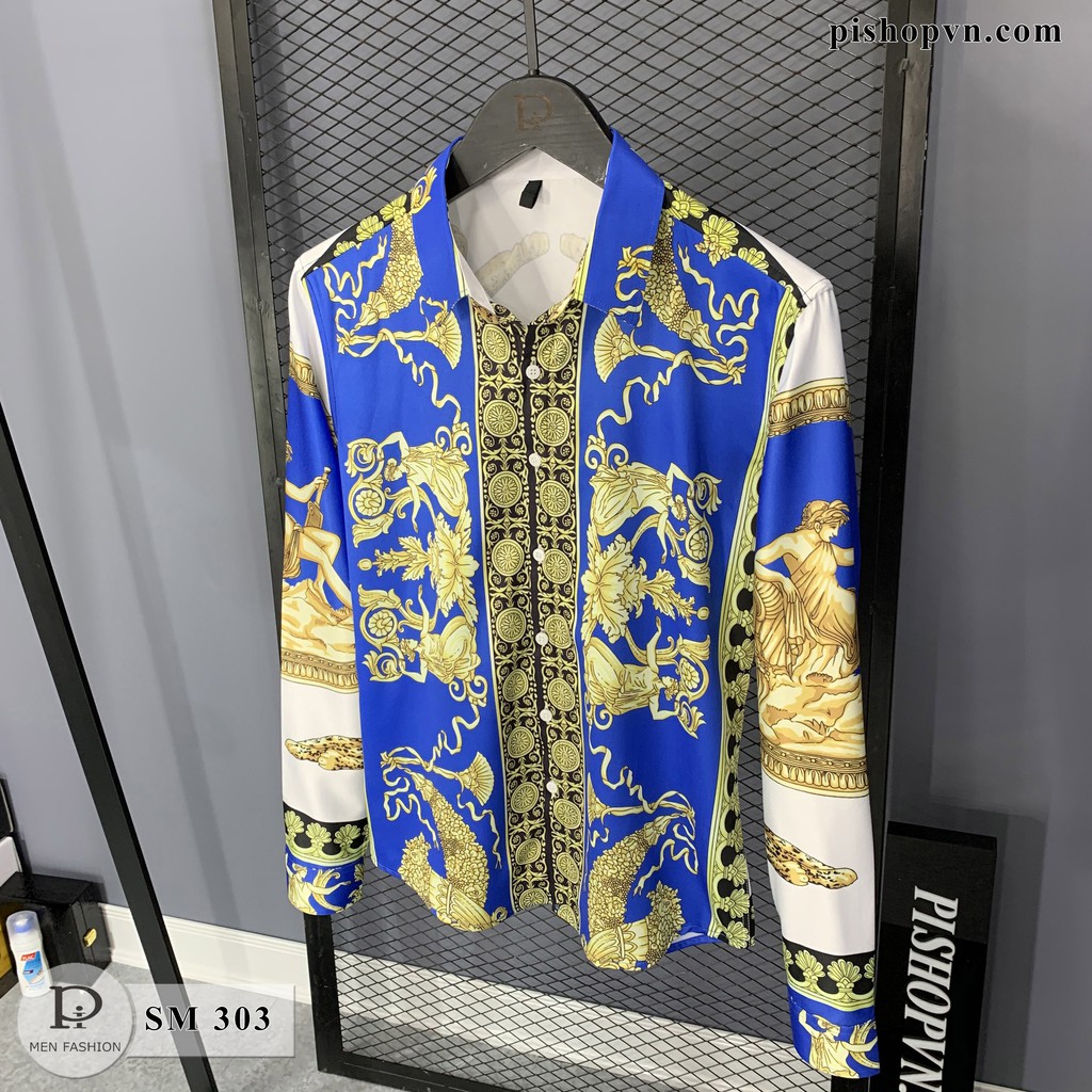 Áo sơ mi nam dài tay họa tiết châu âu luxury, chất đẹp lụa mềm cao cấp htstore | BigBuy360 - bigbuy360.vn