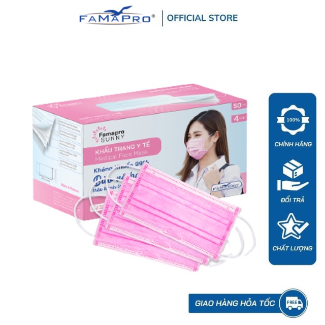 [SUNNY HỘP 50 CÁI] Khẩu trang y tế kháng khuẩn 4 lớp Famapro Sunny (50 cái/ hộp)