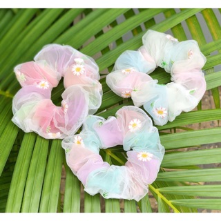 Cột tóc Scrunchies mẫu phối hoa lá cầu vòng