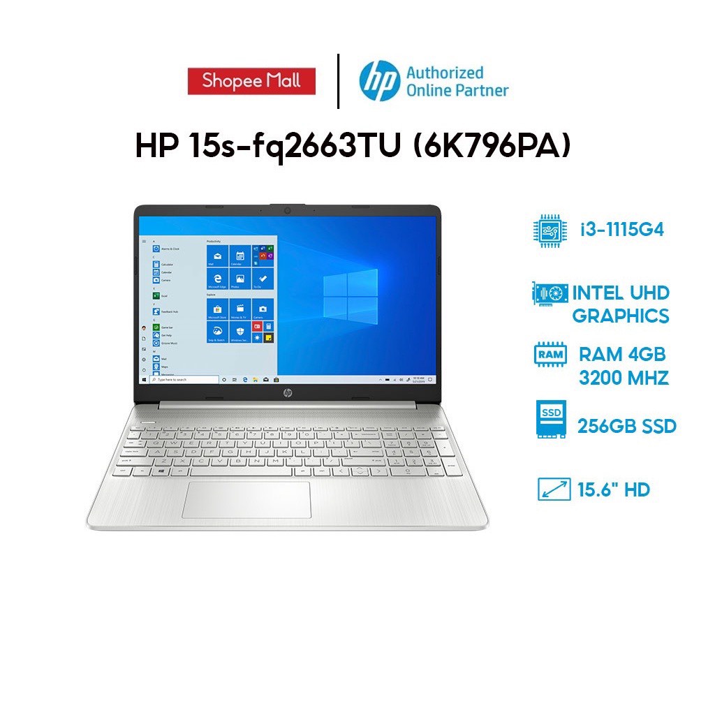Laptop HP 15s-fq2663TU 6K796PA (i3-1115G4/4GB/256GB SSD/15.6/ VGA ON/ Win11/ Silver)-Hàng Chính Hãng