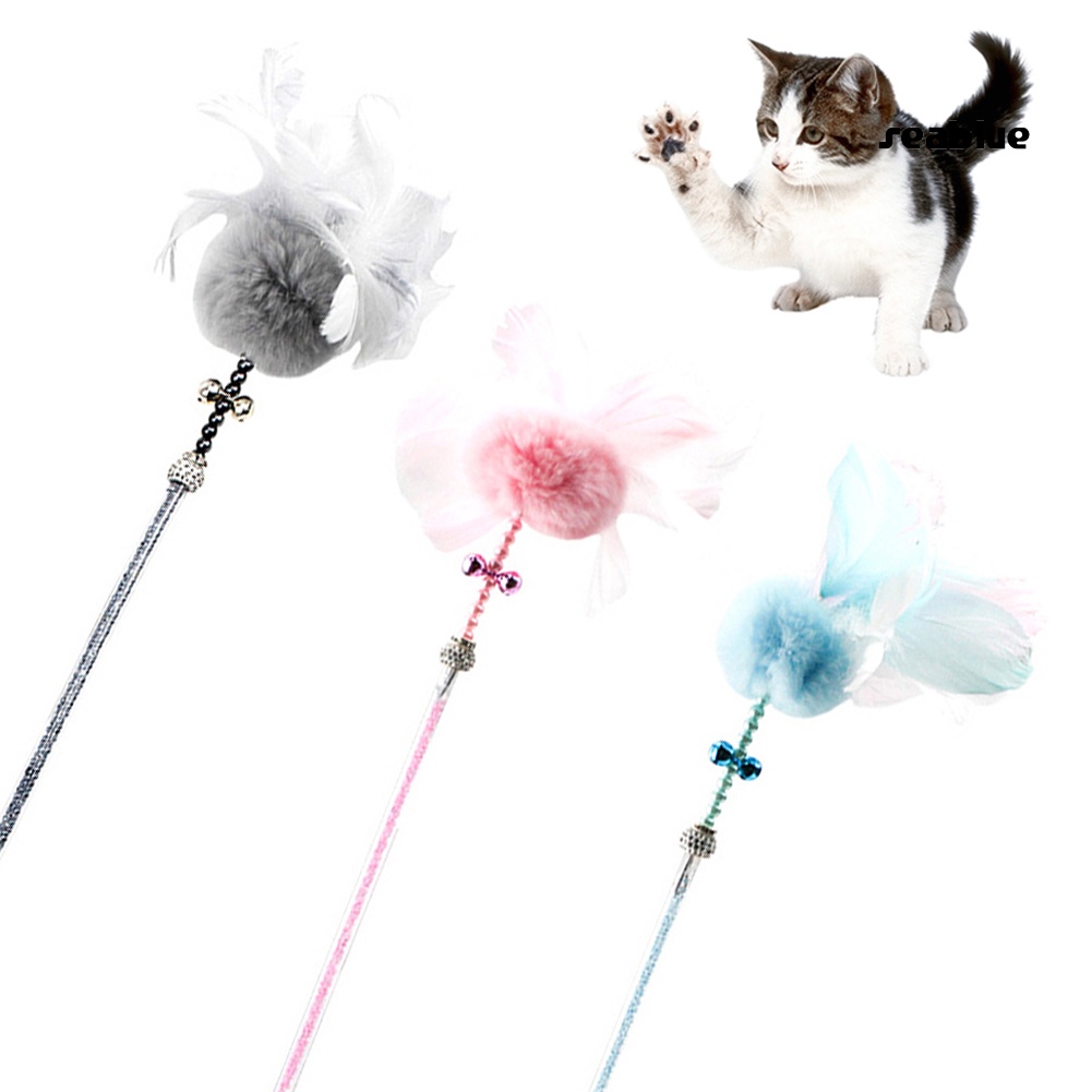 【cat】Pet Cat Kitten Teaser Beads Bell Plush Ball Feather Playing Stick Wand Chew Toy