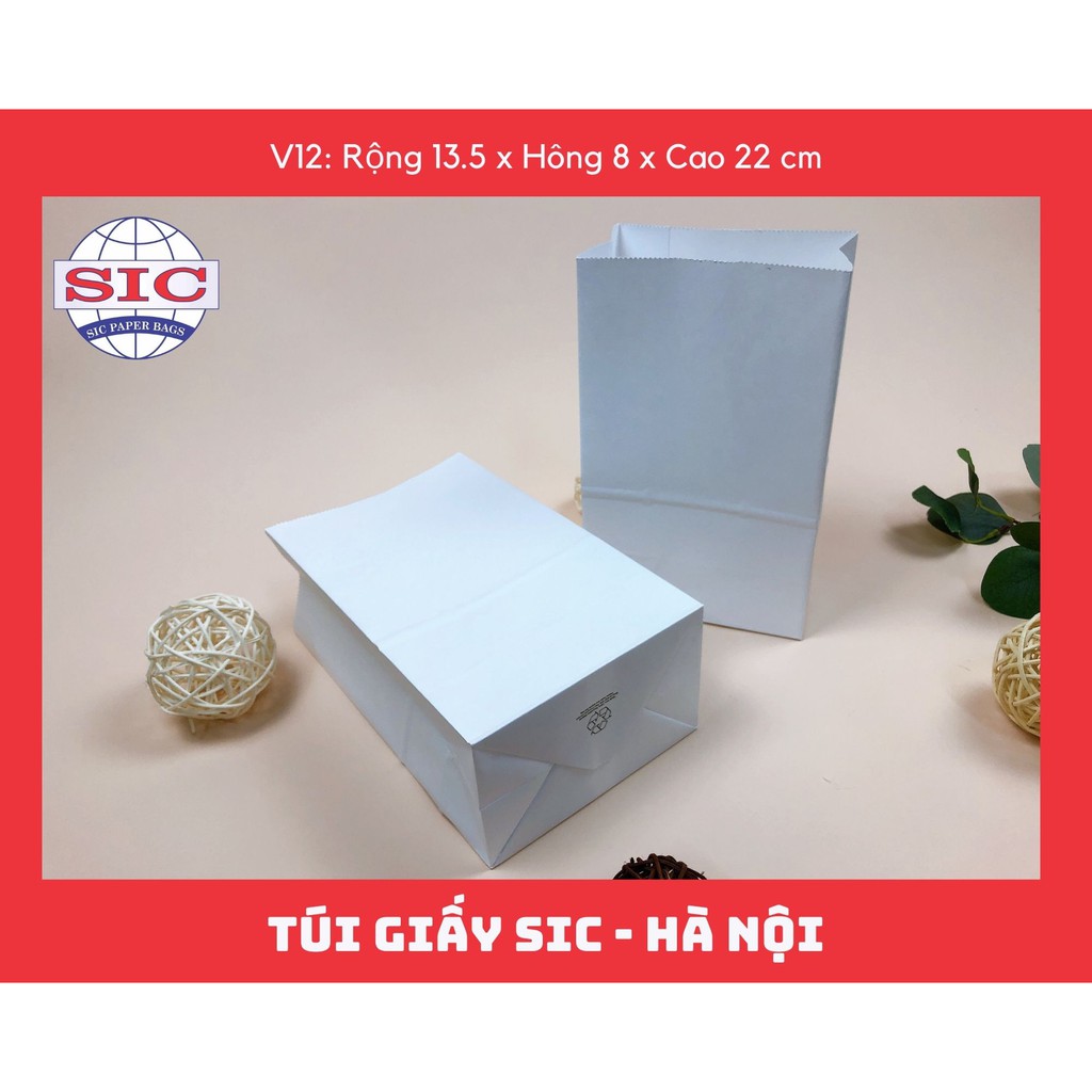 [SET 15 CHIẾC] TÚI GIẤY KRAFT XI MĂNG V12: 13.5x8x22 MÀU TRẮNG KHÔNG QUAI ( ẢNH THẬT)