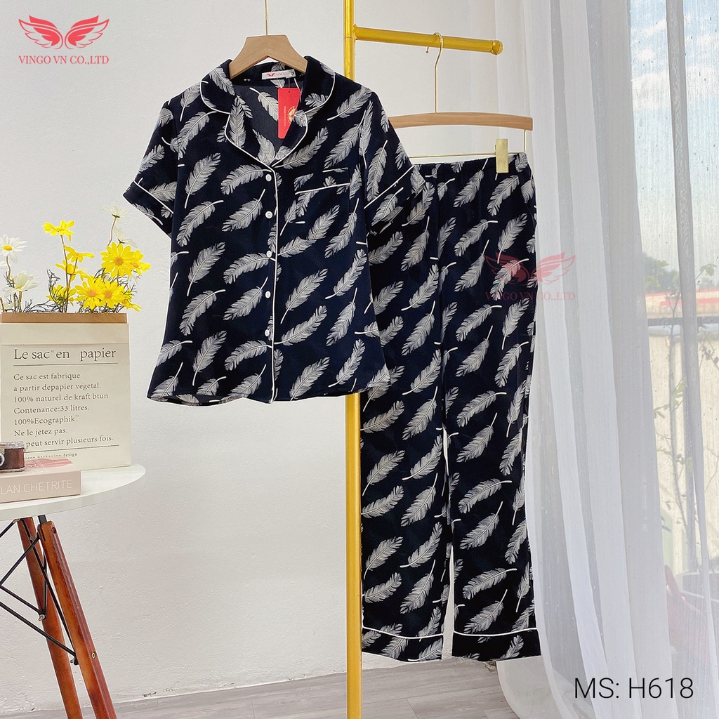 Đồ bộ nữ pyjama mặc nhà VINGO cát Hàn cao cấp tay cộc quần dài mùaThu Đông ấm áp họa tiết lông vũ 2 màu H618 - TCQD | WebRaoVat - webraovat.net.vn